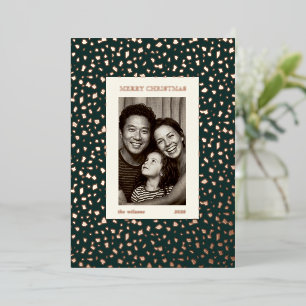 Modern Dark Green Rose Gold Confetti Christmas  Foil Holiday Card