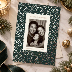 Modern Dark Green Rose Gold Confetti Christmas  Foil Holiday Card