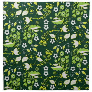 Modern Dark Green Scandinavian Floral Pattern Cloth Napkin