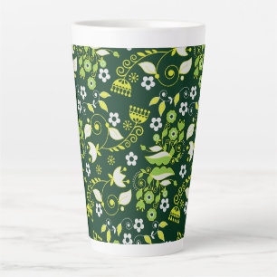 Modern Dark Green Scandinavian Floral Pattern Latte Mug