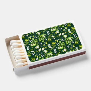 Modern Dark Green Scandinavian Floral Pattern Matchboxes