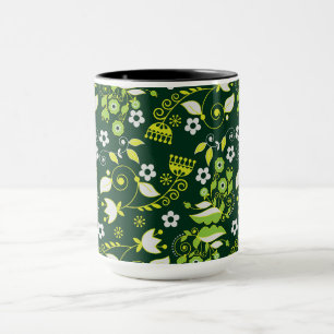 Modern Dark Green Scandinavian Floral Pattern Mug