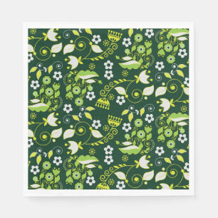 Modern Dark Green Scandinavian Floral Pattern Napkins