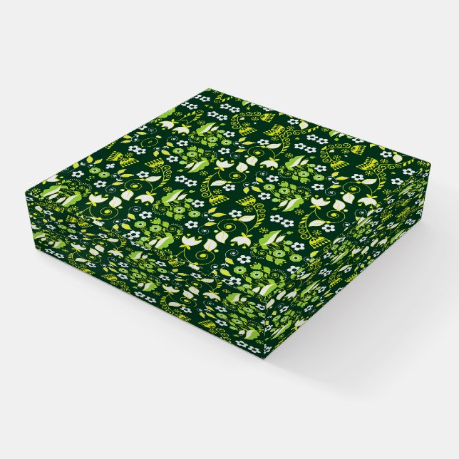 Modern Dark Green Scandinavian Floral Pattern Paperweight (Angled)