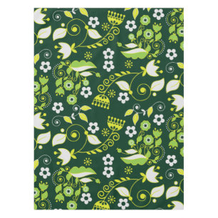 Modern Dark Green Scandinavian Floral Pattern Tablecloth