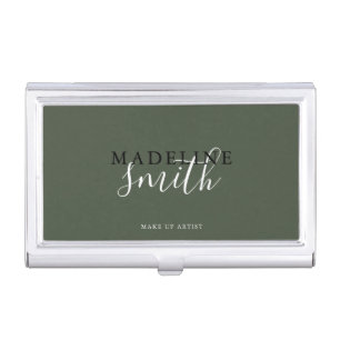 Modern Dark Green Script QR code Business Card Case