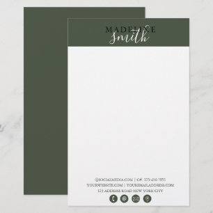 Modern Dark Green Script Stationery