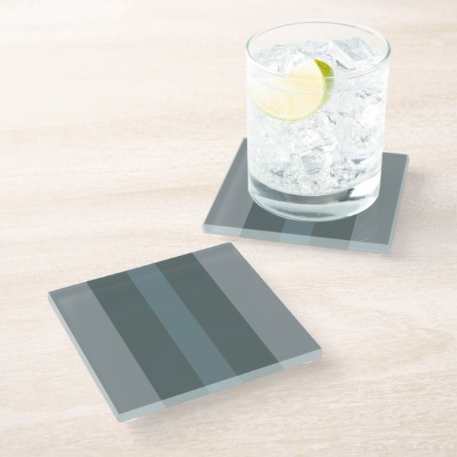 Modern Dark Green Shades Color Block Glass Coaster (Angled)