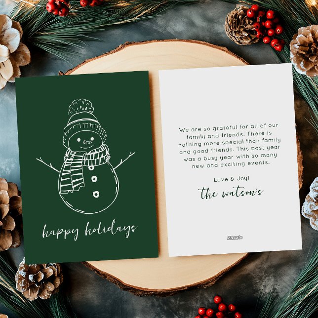 Modern Dark Green Simple Snowman Outline Holiday Card (Creator Uploaded)