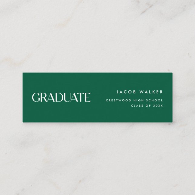 Modern Dark Green Striped Graduation Name Card (Front)