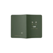 Modern Dark Green Travel Passport Cover with Name (Opened)