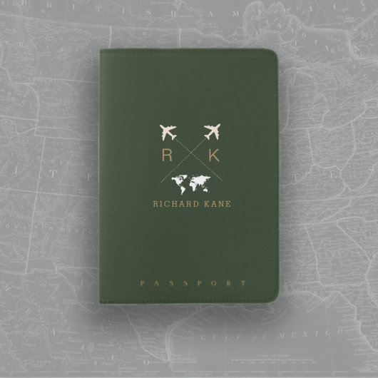Modern Dark Green Travel Passport Cover with Name