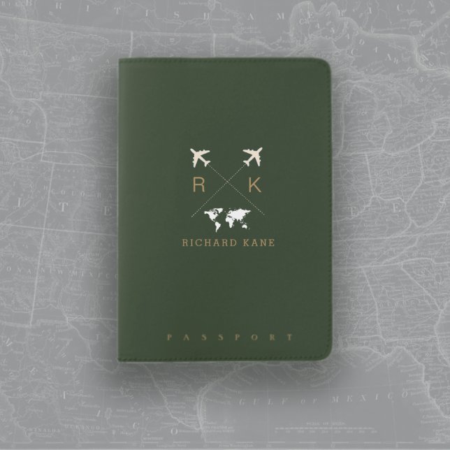 Modern Dark Green Travel Passport Cover with Name (Creator Uploaded)