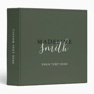 Modern Dark Green Typography Script 3 Ring Binder