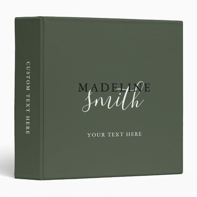 Modern Dark Green Typography Script 3 Ring Binder (Front/Spine)