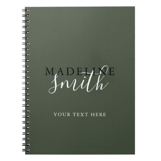 Modern Dark Green Typography Script Notebook (Front)