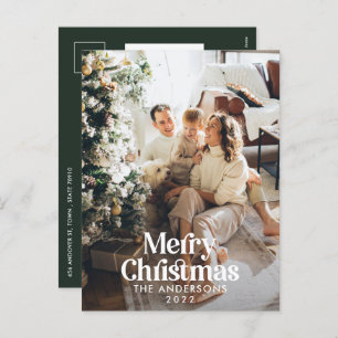 Modern dark green watercolor botanical typography Holiday Postcard