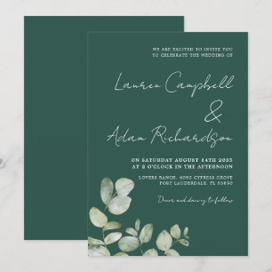 Modern Dark green Watercolor Eucalyptus Wedding Invitation