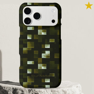 Modern Dark Green Watercolor Pixels Custom Name iPhone 17 Pro Max Case