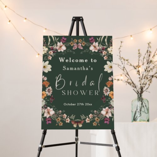 Modern Dark Green Wildflower Boho Bridal Shower Foam Board