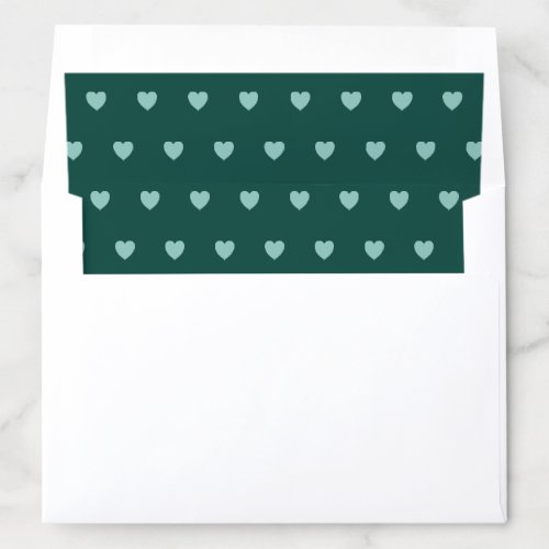 Modern Dark Green With Hearts Pattern Wedding Envelope Liner