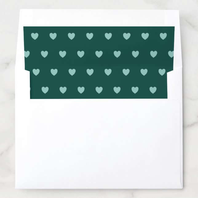 Modern Dark Green With Hearts Pattern Wedding Envelope Liner (In Envelope)