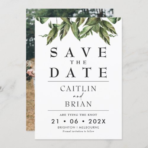 Modern Dark Greenery Wedding Save The Date Invitation