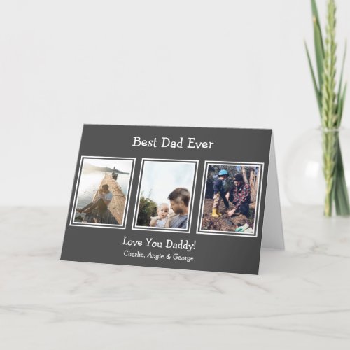 Modern Dark Grey 3 Photo Best Dad Ever Holiday Card