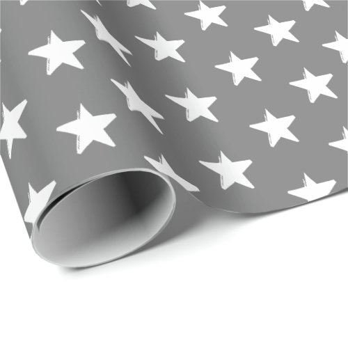 Modern dark grey and white stars pattern wrapping paper