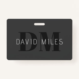 Modern Dark Grey & Black Editable Name & Monogram Badge