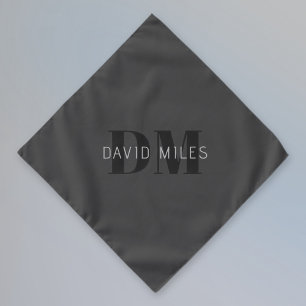 Modern Dark Grey & Black Editable Name & Monogram Bandana