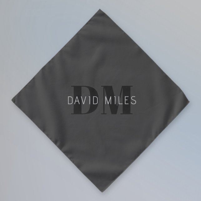 Modern Dark Grey & Black Editable Name & Monogram Bandana (Creator Uploaded)