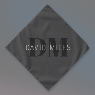 Modern Dark Grey & Black Editable Name & Monogram Bandana