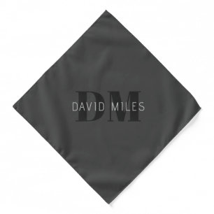 Modern Dark Grey & Black Editable Name & Monogram Bandana
