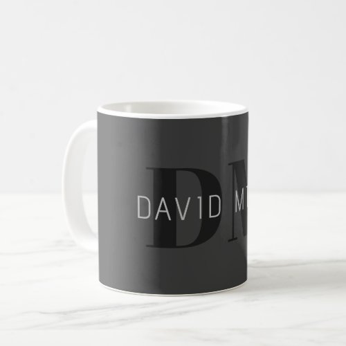 Modern Dark Grey  Black Editable Name  Monogram Coffee Mug