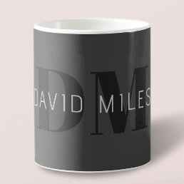 Modern Dark Grey &amp; Black Editable Name &amp; Monogram Coffee Mug