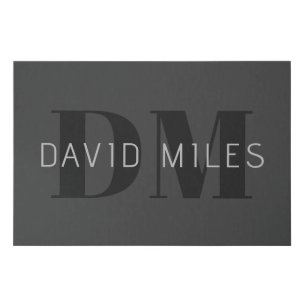 Modern Dark Grey & Black Editable Name & Monogram Faux Canvas Print