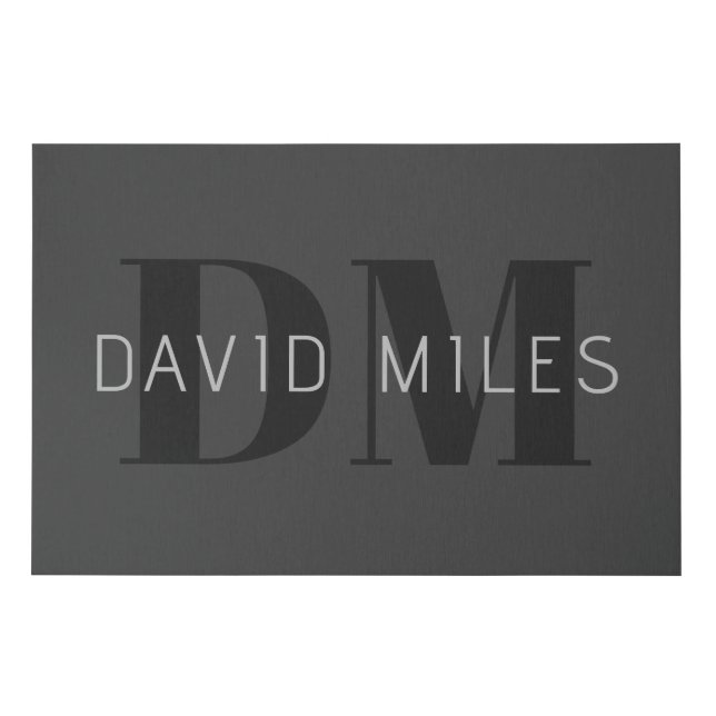 Modern Dark Grey & Black Editable Name & Monogram Faux Canvas Print (Front)