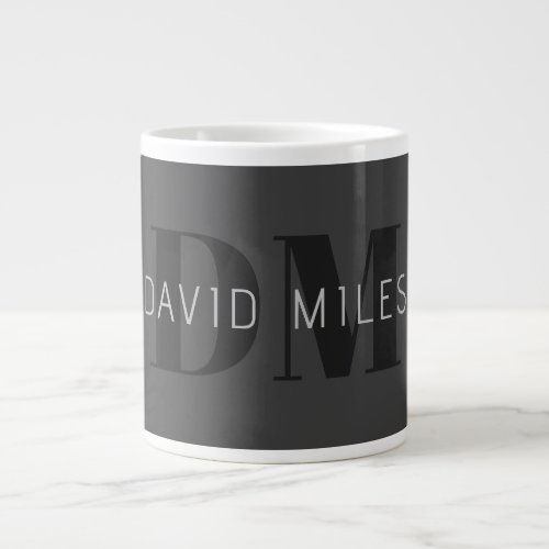 Modern Dark Grey  Black Editable Name  Monogram Giant Coffee Mug