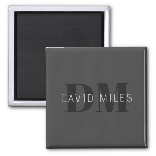 Modern Dark Grey  Black Editable Name  Monogram Magnet