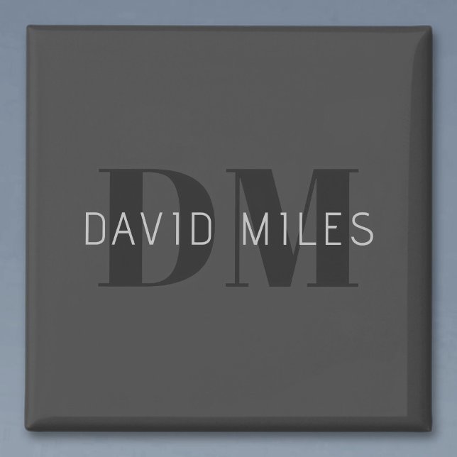 Modern Dark Grey & Black Editable Name & Monogram Magnet (Creator Uploaded)