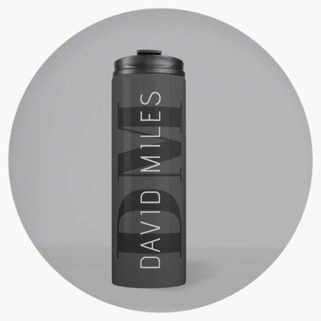 Modern Dark Grey & Black Editable Name & Monogram Thermal Tumbler (Creator Uploaded)
