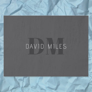 Modern Dark Grey & Black Editable Name & Monogram Tissue Paper