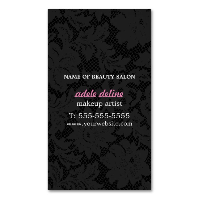 Modern Dark Grey Lace Makeup Artist Magnetic Business Card (Front Vertical)