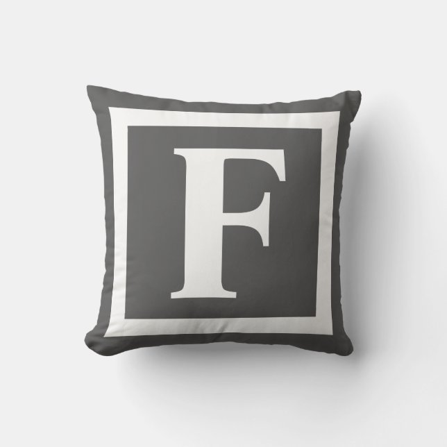 Modern Dark Grey Monogram Initial Outdoor Pillow (Front)