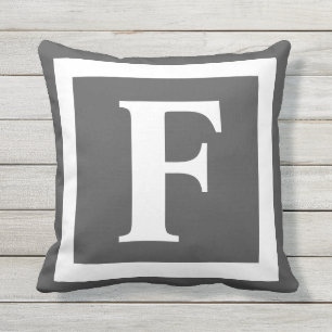 Modern Dark Grey Monogram Initial Outdoor Pillow