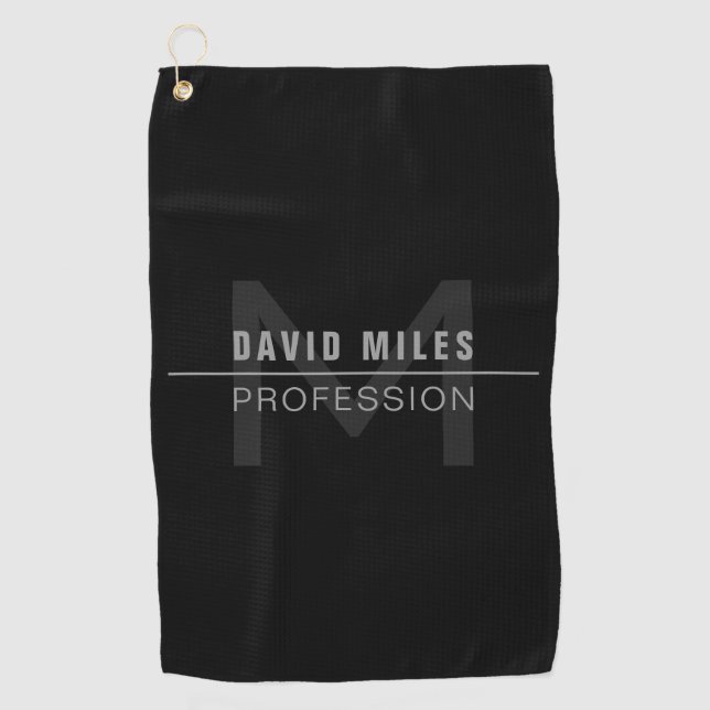 Modern Dark Grey Professional Name  Golf Towel (Front)