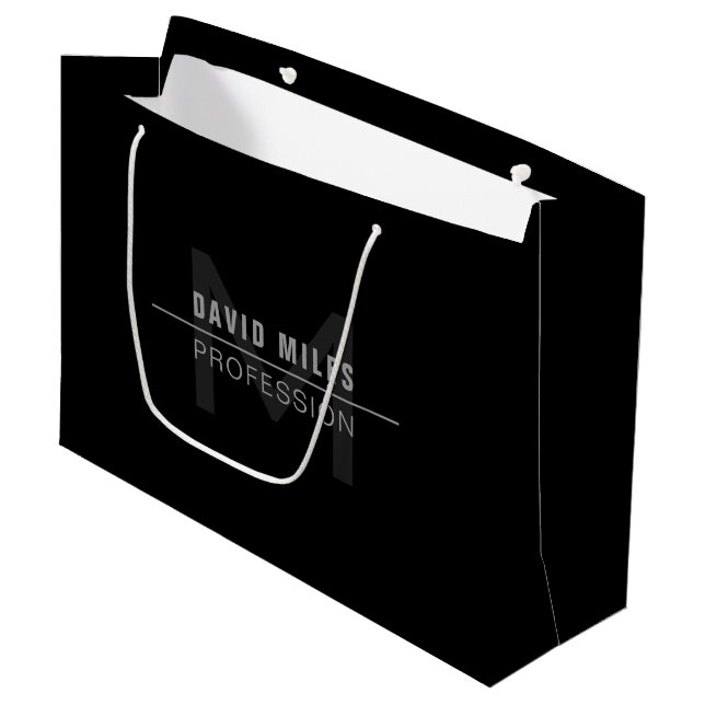 Modern Dark Grey Professional Name  Large Gift Bag (Front Angled)