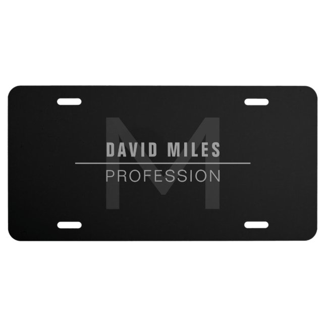Modern Dark Grey Professional Name  License Plate (Front)