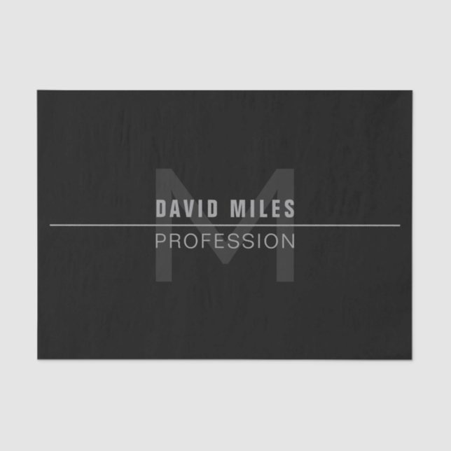 Modern Dark Grey Professional Name  Tissue Paper (Front)